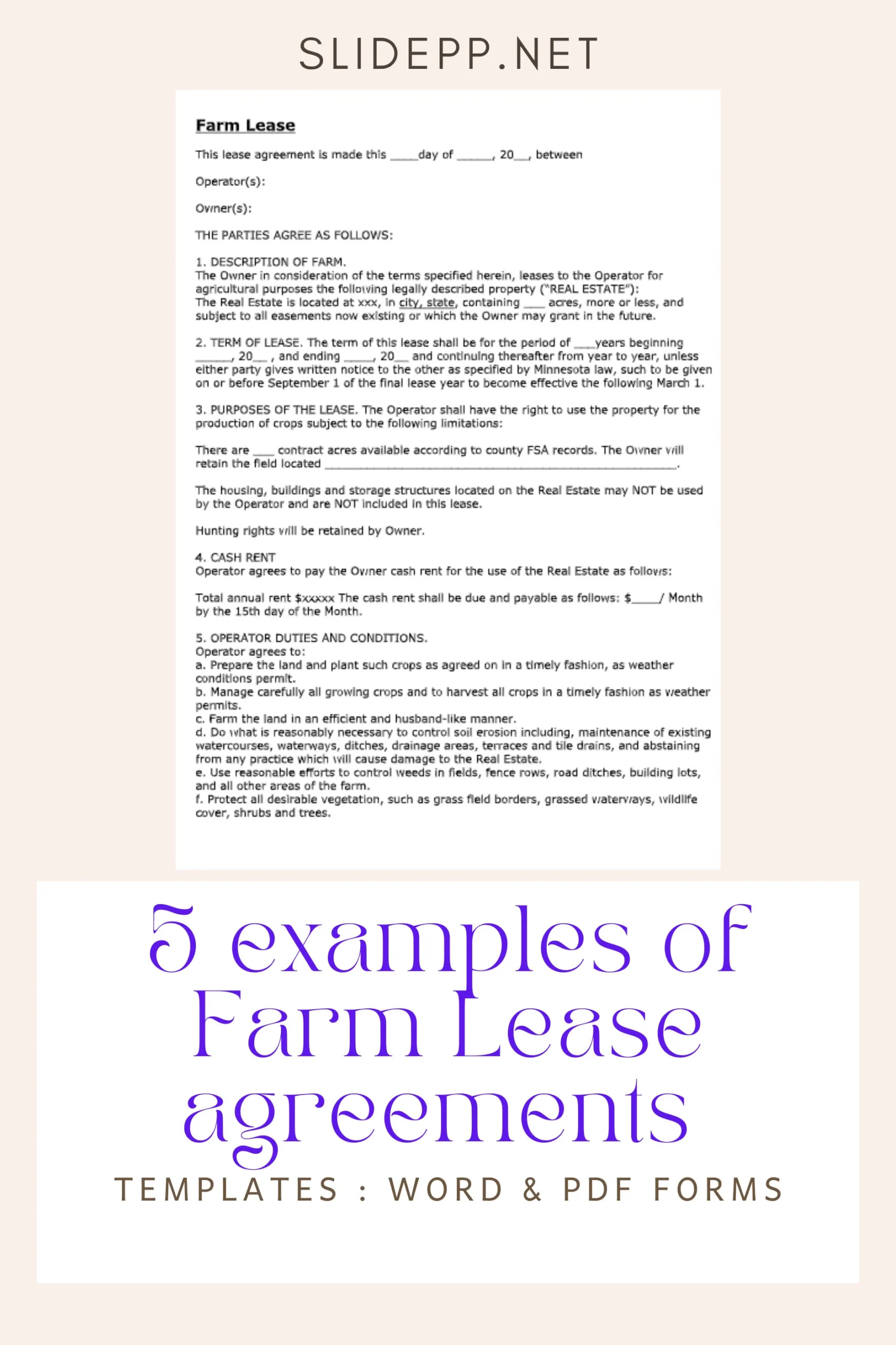 5 examples of farm lease agreement templates word & pdf forms
