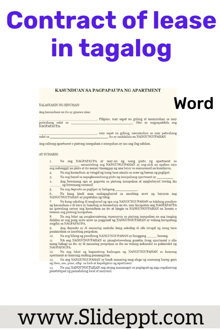 Contract of lease in tagalog Word template contract of lease in tagalog word template