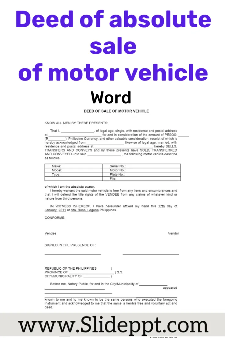 Deed of absolute sale of motor vehicle word format deed of absolute sale of motor vehicle word format