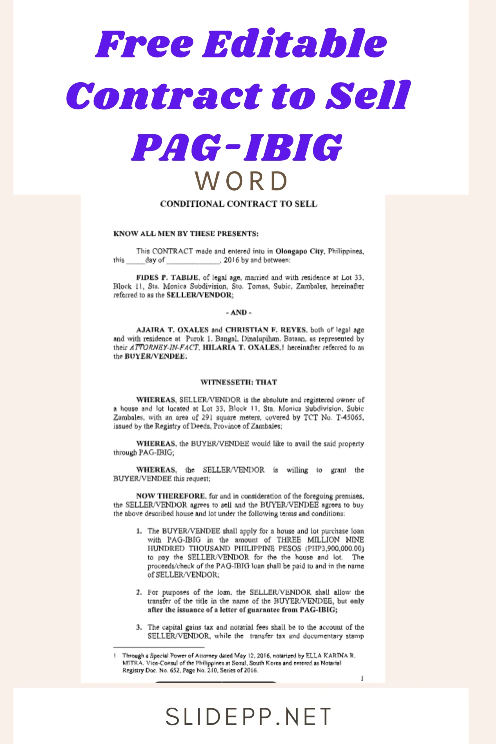 Free Editable Contract to Sell PAG-IBIG Sample Form in Word download page.