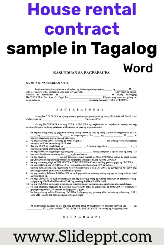 House rental contract sample in Tagalog — free Word template to customize for term, rent, deposit, utilities, and termination. house rental contract sample in tagalog — free word template