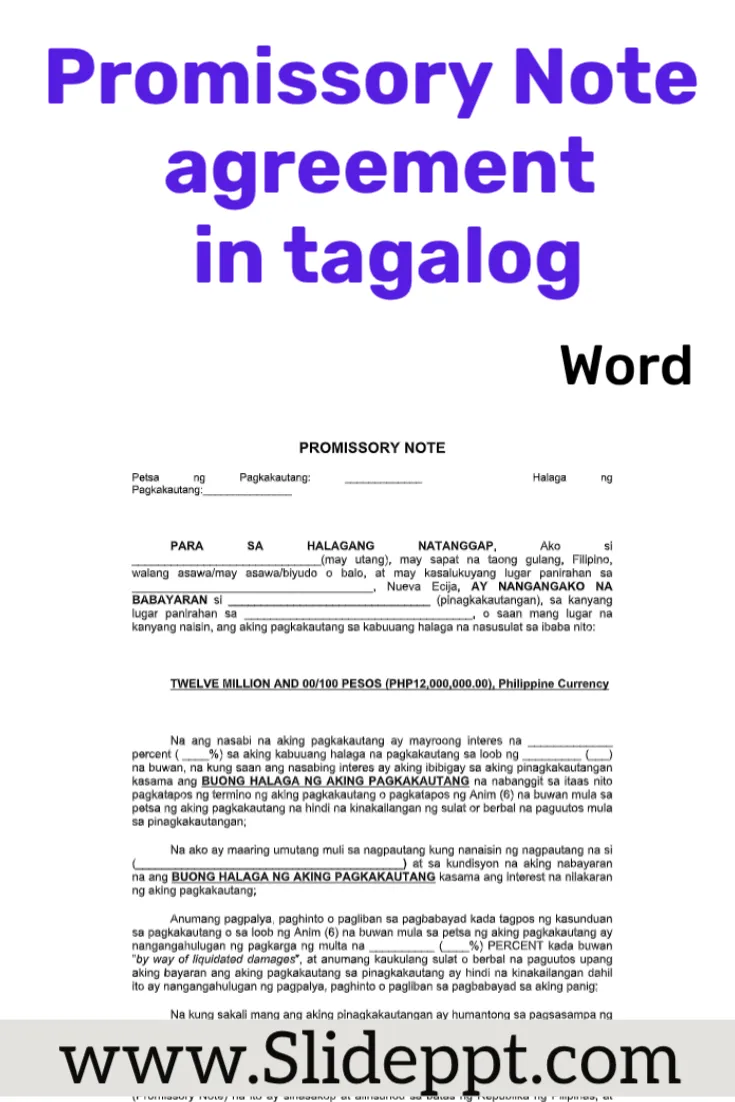 Promissory Note : agreement in tagalog letter sample form - doc Promissory Note Tagalog Sample Agreement Form displayed on a document