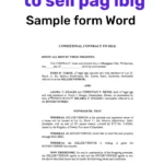 Contract to Sell template showing property details, price terms, and a Pag-IBIG financing clause.