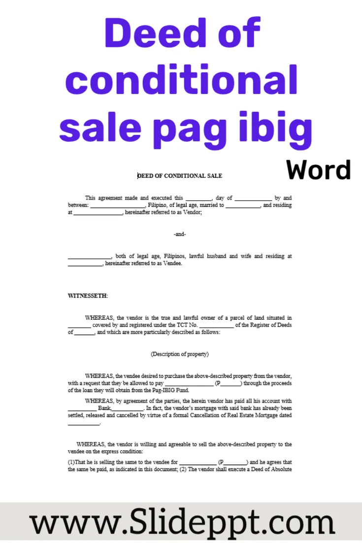 Deed of conditional sale pag ibig form - Word template deed of conditional sale pag ibig form word template