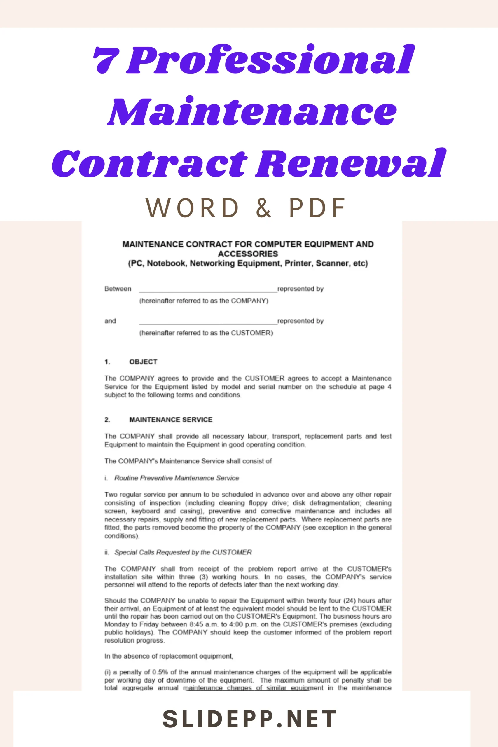 Professional maintenance contract renewal letter template in Word format displayed on a laptop screen.