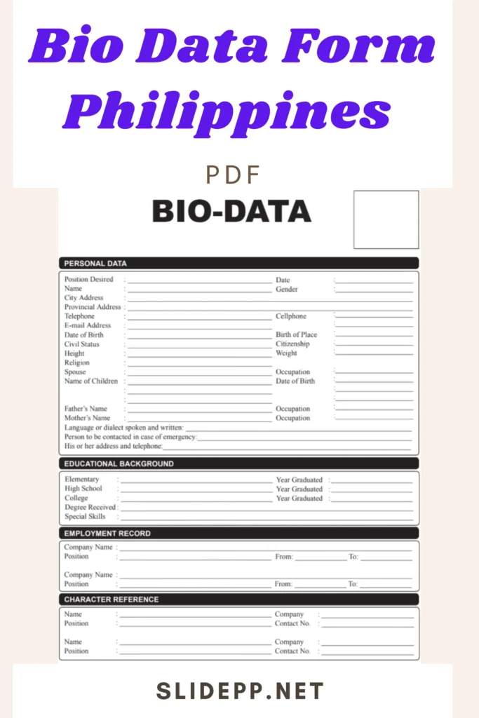 Bio data form template for job applications in the Philippines Bio data form template for job applications in the Philippines
