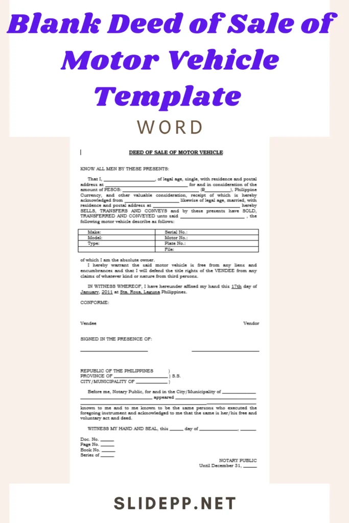 Blank deed of sale template for motor vehicle in Word format blank deed of sale of motor vehicle template doc word (2)