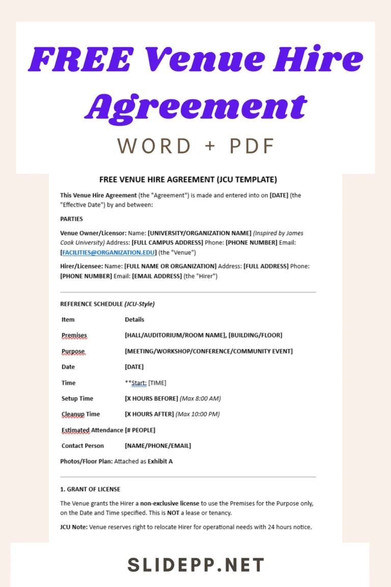 FREE Venue Hire Agreement (JCU Template) Word and PDF free venue hire agreement (jcu template) word and pdf