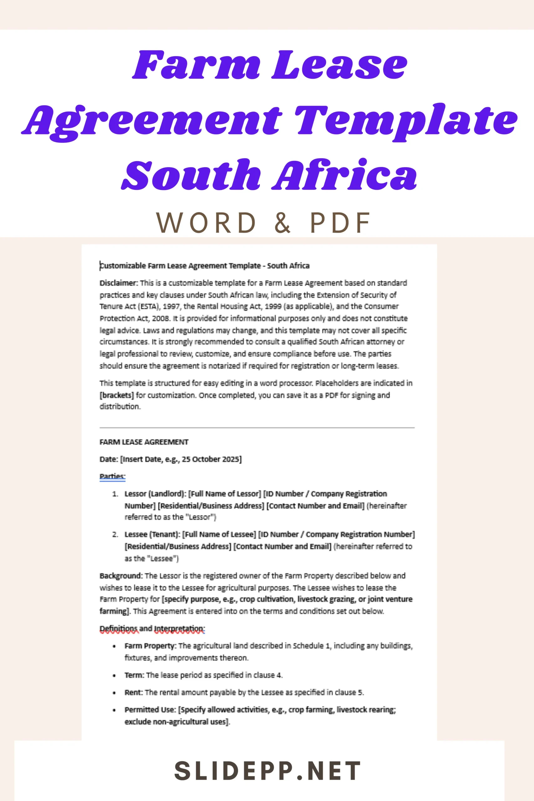 farm lease agreement template south africa (word & pdf form)