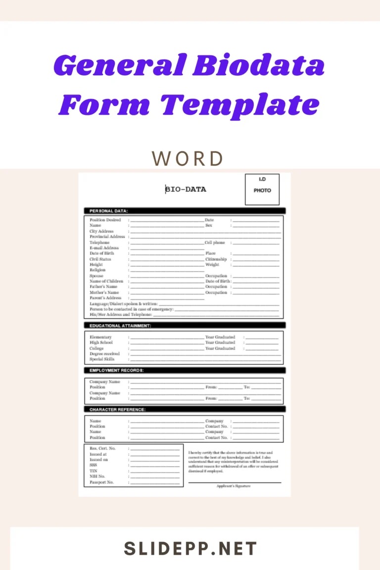 General Biodata Form Template (Free Download) | Sample Format for Job & Marriage Application Professional general biodata form template displayed on a laptop screen with sections for personal details, education, and experience.