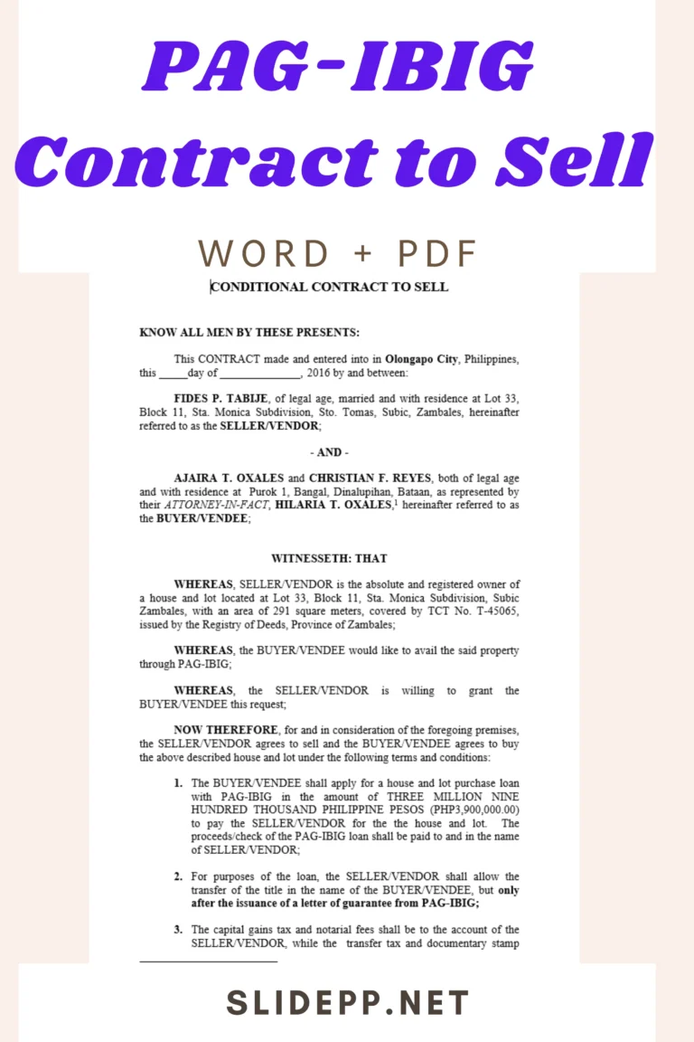 PAG-IBIG Contract to Sell (CTS) Template (Word/PDF) | Home Loan Form PAG-IBIG Contract to Sell (CTS) Template in Word and PDF formats for home loan application.