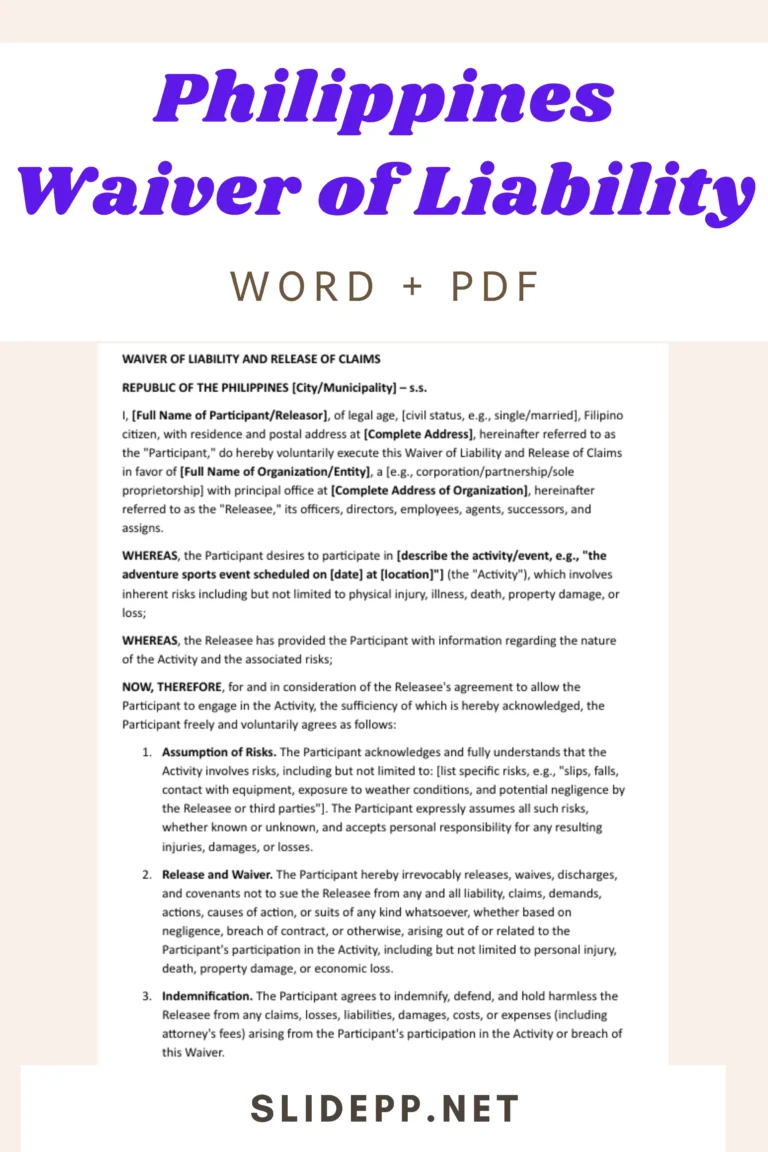 Philippines Waiver of Liability Form (DOC ; PDF) - Free Download Template Philippines waiver of liability form template for free download