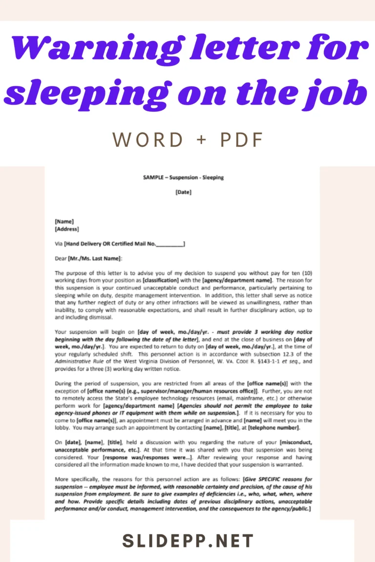 Sample warning letter for sleeping on the job - Doc and PDF Sample warning letter template for employee sleeping on duty