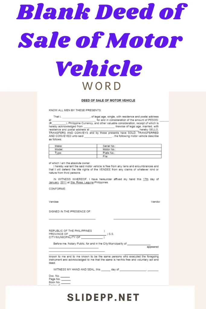 Professional blank deed of sale of motor vehicle template displayed on laptop screen for easy Word download.