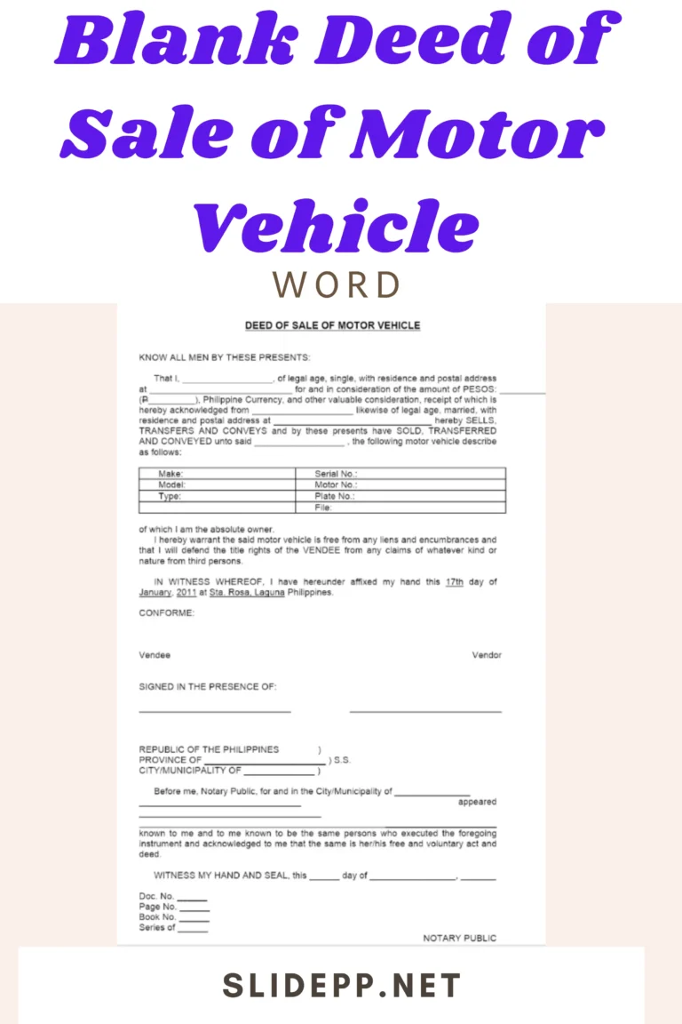Free Blank Deed of Sale of Motor Vehicle Template - Word DOC Free blank deed of sale of motor vehicle template in Word DOC with editable sections for simple motor vehicle Philippines sales.