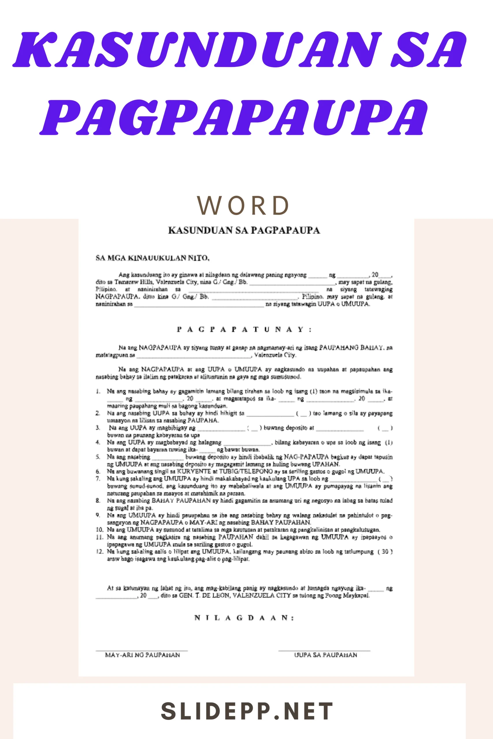 kasunduan sa pagpapaupa word